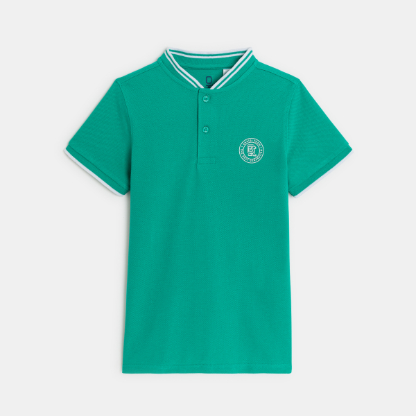 تيشيرت بأكمام قصيرة أخضر من قماش الجيرسيه المضلع للأولاد